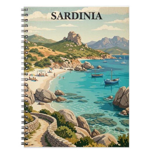 ヴィンテージ サルデーニャ島 イタリア 地中海の風景 ノートブック (正面)