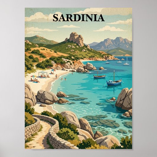ヴィンテージ サルデーニャ島 イタリア 地中海の風景 ポスター (正面)