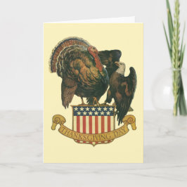 ヴィンテージ・サンクスギビング・ターキー、ワシ、アメリカ国旗 シーズンカード