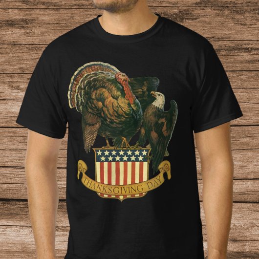 ヴィンテージ・サンクスギビング・ターキー、ワシ、アメリカ国旗 Tシャツ