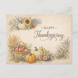 ヴィンテージ　サンクスギビング　ハーベスト　パンプキン　イラスト シーズンポストカード