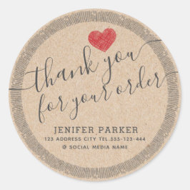 ヴィンテージ サンクス スクリプト 赤いハート クラシック ラウンド s ラウンドシール