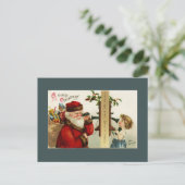 ヴィンテージ・サンタと女の子の電話はがき シーズンポストカード (スタンド正面)