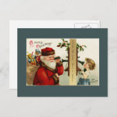 ヴィンテージ・サンタと女の子の電話はがき シーズンポストカード (正面/裏面)