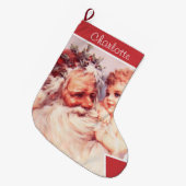 ヴィンテージ サンタと子供のクリスマス・ブーツ ラージクリスマスストッキング (正面 (吊り時))