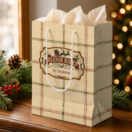 ヴィンテージ サンタのそりパーソナライズド クリスマス ミディアムペーパーバッグ