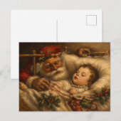 ヴィンテージ サンタの寝室 クリスマス オイルペインティング ポストカード (正面/裏面)