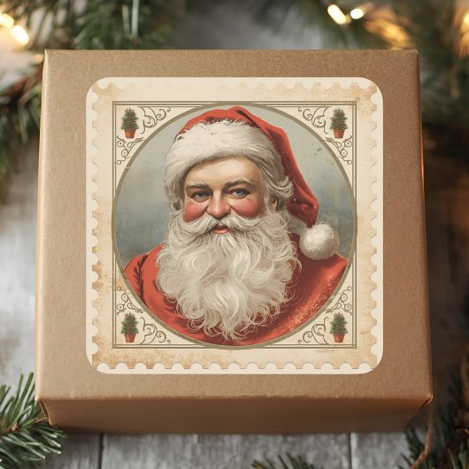 ヴィンテージ サンタの肖像画 クラシック クリスマスの郵便 スクエアシール