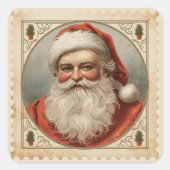 ヴィンテージ サンタの肖像画 クラシック クリスマスの郵便 スクエアシール (正面)