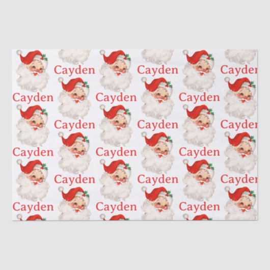 ヴィンテージ サンタの赤いクリスマスの名前入り 薄葉紙 (正面)