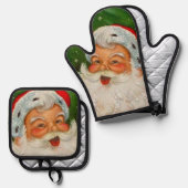 ヴィンテージ・サンタクリスマス 鍋つかみ&鍋敷きセット (正面/裏面)