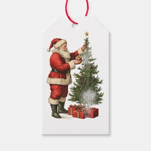 ヴィンテージ サンタクロースとクリスマスツリーのギフトタグ ギフトタグ (正面)
