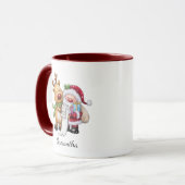 ヴィンテージ サンタクロースとトナカイ クリスマス マグカップ (正面左)