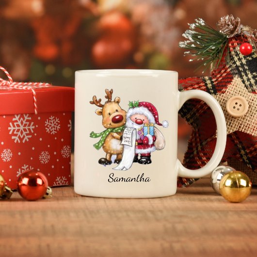 ヴィンテージ サンタクロースとトナカイ クリスマス マグカップ