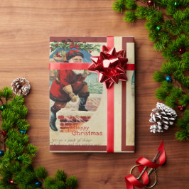 ヴィンテージ サンタクロースのオモチャ袋付き クリスマス ラッピングペーパー