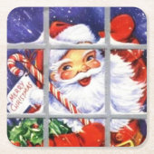 ヴィンテージ・サンタクロースの窓際クリスマス スクエアペーパーコースター (正面)
