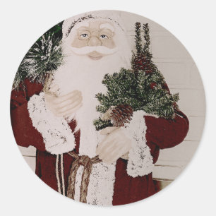 ヴィンテージ サンタクロースの肖像 クリスマス ホリデー ラウンドシール