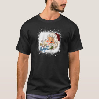 ヴィンテージ・サンタクロースの顔 陽気で明るいブリーチド Tシャツ