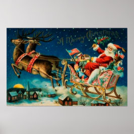 ヴィンテージ サンタクロース そり クリスマス ホリデー ポスター