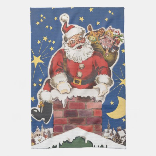 ヴィンテージ サンタクロース クリスマスの前夜 キッチンタオル (縦)