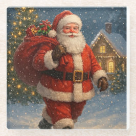 ヴィンテージ サンタクロース クリスマス 冬の不思議な世界 ガラスコースター