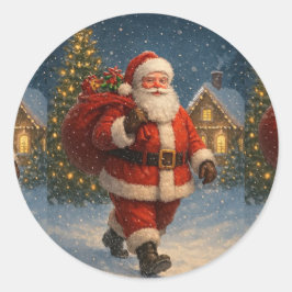 ヴィンテージ サンタクロース クリスマス 冬の不思議な世界 ラウンドシール