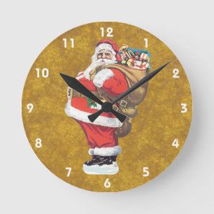 ヴィンテージ サンタクロース ビクトリア調 クリスマス ダイカット ラウンド壁時計