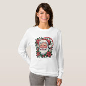 ヴィンテージ サンタクロース フラワー クリスマス ホリデー Tシャツ (正面フル)