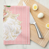 ヴィンテージ サンタクロース 赤と白のストライプ キッチンタオル (四つ折り)