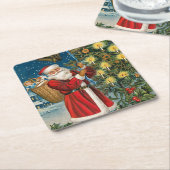 ヴィンテージ・サンタリングや輪のクリスマス スクエアペーパーコースター (アングル)