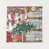 ヴィンテージ サンタ あたたかなクリスマス 動物 背景 タペストリー (正面(横))