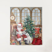 ヴィンテージ サンタ あたたかなクリスマス 動物 背景 タペストリー (正面)