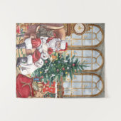 ヴィンテージ サンタ あたたかなクリスマス 動物 背景 タペストリー (正面(横))