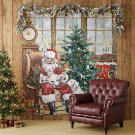 ヴィンテージ サンタ あたたかなクリスマス 動物 背景 タペストリー