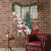 ヴィンテージ サンタ あたたかなクリスマス 動物 背景 タペストリー