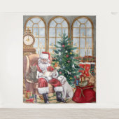 ヴィンテージ サンタ ほっこり クリスマス 動物 背景 タペストリー (正面)