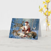 ヴィンテージ·サンタ·ウィズ·アニマルズ カード (黄色い花)