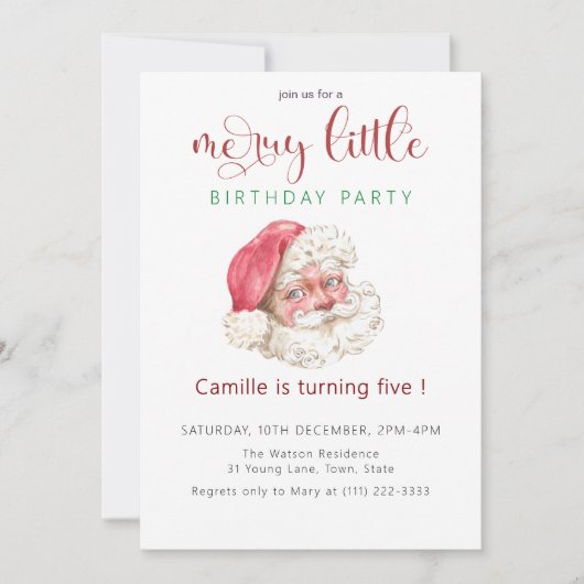 ヴィンテージ サンタ クリスマス 誕生日パーティー 招待状 (正面)
