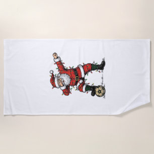 ヴィンテージ サンタ サッカー クリスマス スポーツTシャツ_1 ビーチタオル