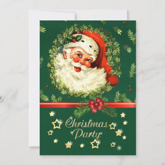 ヴィンテージ·サンタ·パイン·リース·ホリー·クリスマス 招待状 (正面)