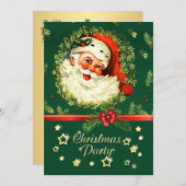 ヴィンテージ·サンタ·パイン·リース·ホリー·クリスマス 招待状 (正面/裏面)
