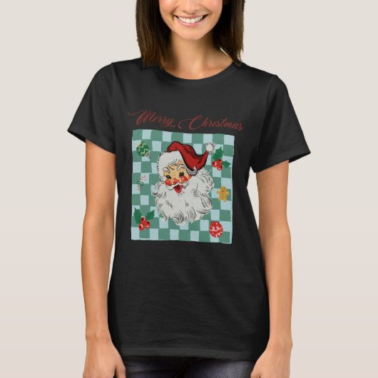 ヴィンテージ サンタ メリークリスマス デザイン Tシャツ (正面)
