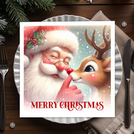ヴィンテージ サンタ ルドルフ ホリデー クリスマス ディナー スタンダードカクテルナプキン