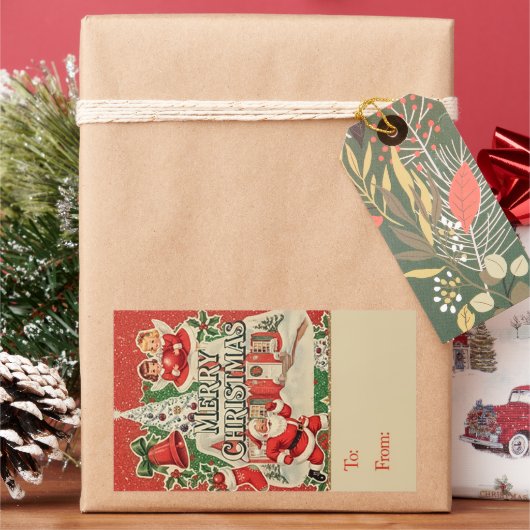 ヴィンテージ サンタ 長方形シール (クリスマス)