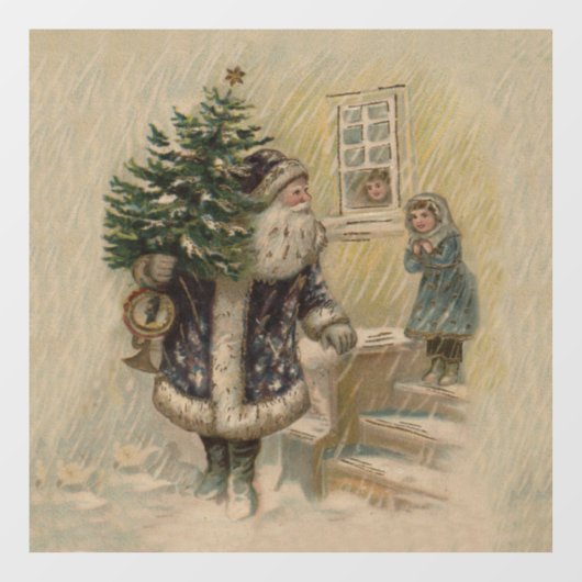 ヴィンテージ サンタ 雪 クリスマスツリー ウィンドウサイン (シート)