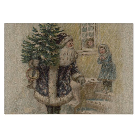 ヴィンテージ サンタ 雪 クリスマスツリー カッティングボード (正面)