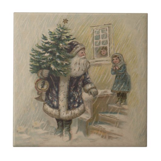 ヴィンテージ サンタ 雪 クリスマスツリー タイル (正面)
