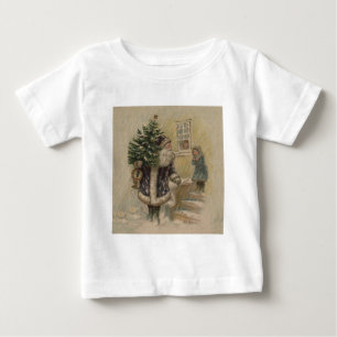 ヴィンテージ サンタ 雪 クリスマスツリー ベビーTシャツ