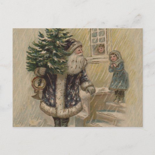 ヴィンテージ サンタ 雪 クリスマスツリー ポストカード (正面)