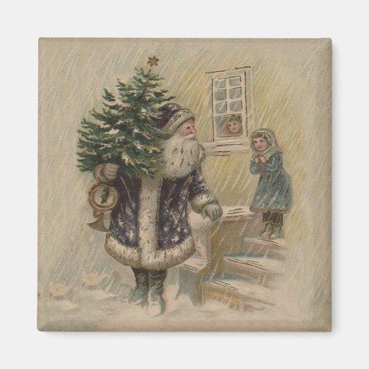 ヴィンテージ サンタ 雪 クリスマスツリー マグネット (正面)